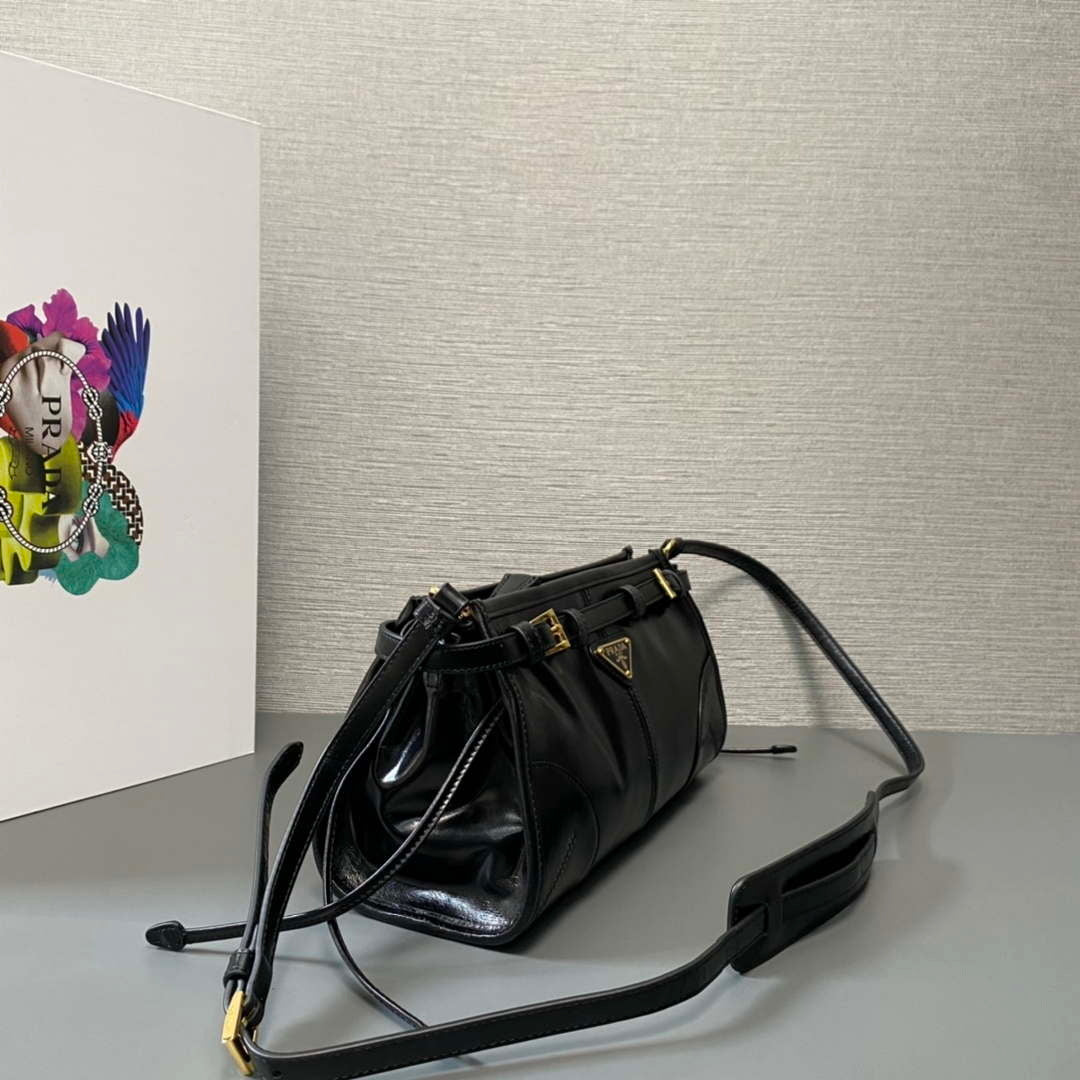 Prada 1BH215 LusSolf leather shoulder bag Black | prada 1bh215 lussolf small leather shoulder bag black 003