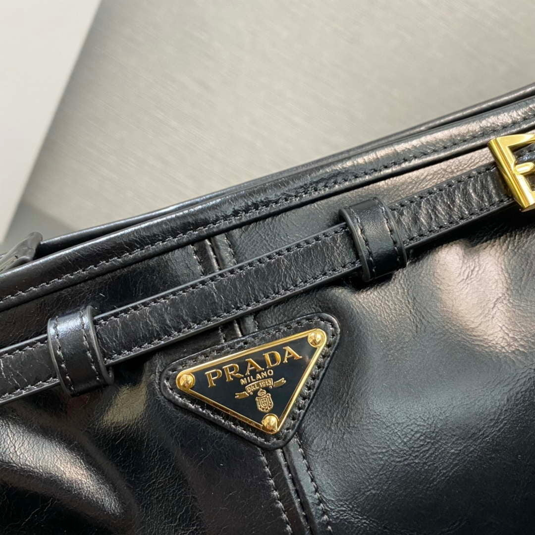 Prada 1BH215 LusSolf leather shoulder bag Black | prada 1bh215 lussolf small leather shoulder bag black 004