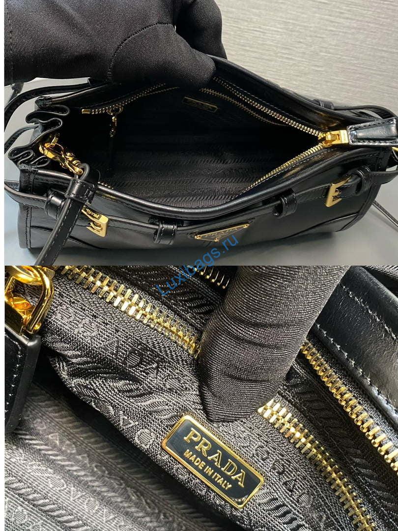 Prada 1BH215 LusSolf leather shoulder bag Black | prada 1bh215 lussolf small leather shoulder bag black 009
