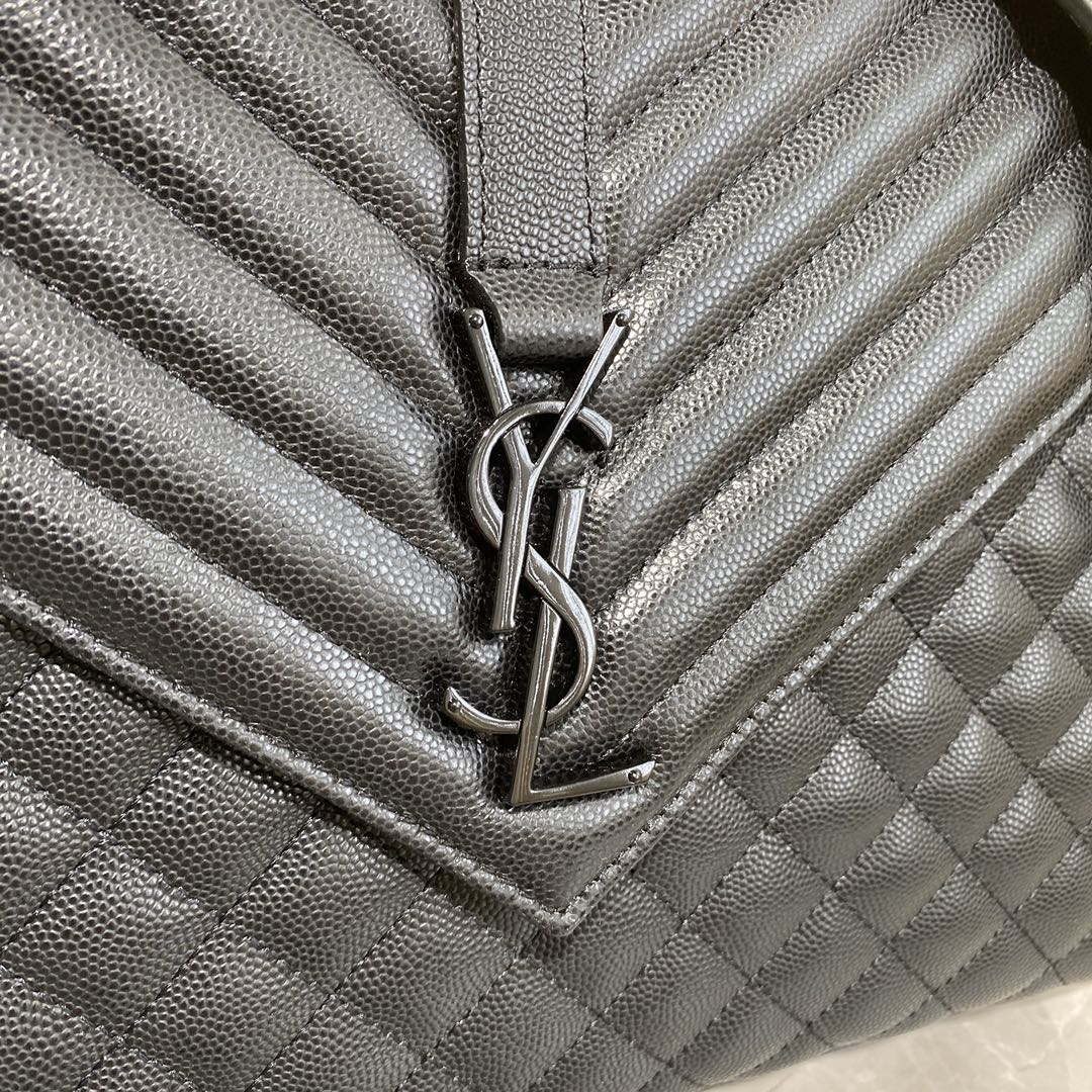 YSL 600166 Envelope Large In Quilted Grain De Poudre Embossed Leather Black With black logo | ysl 600166 envelope large in quilted grain de poudre embossed leather 38