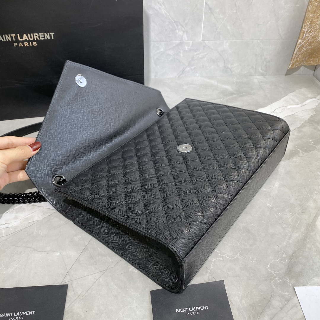 YSL 600166 Envelope Large In Quilted Grain De Poudre Embossed Leather Black With black logo | ysl 600166 envelope large in quilted grain de poudre embossed leather 42