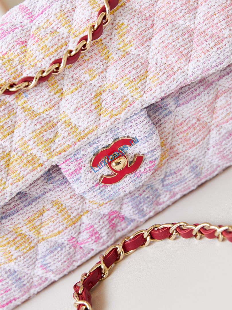 Chanel 24C A01113 Flap Handbag Classic Bag Cotton Tweed A69900 Pink and White | chanel 24c a01113 flap handbag classic bag cotton tweed a69900 pink and white 02