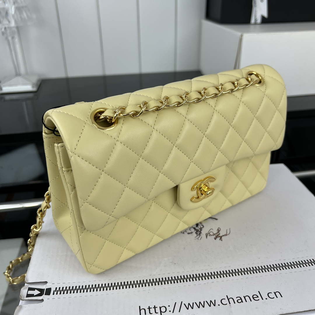 Chanel A01117 Flap Handbag Classic Bag Light Yellow Lambskin | chanel a01117 flap handbag classic bag lambskin 156