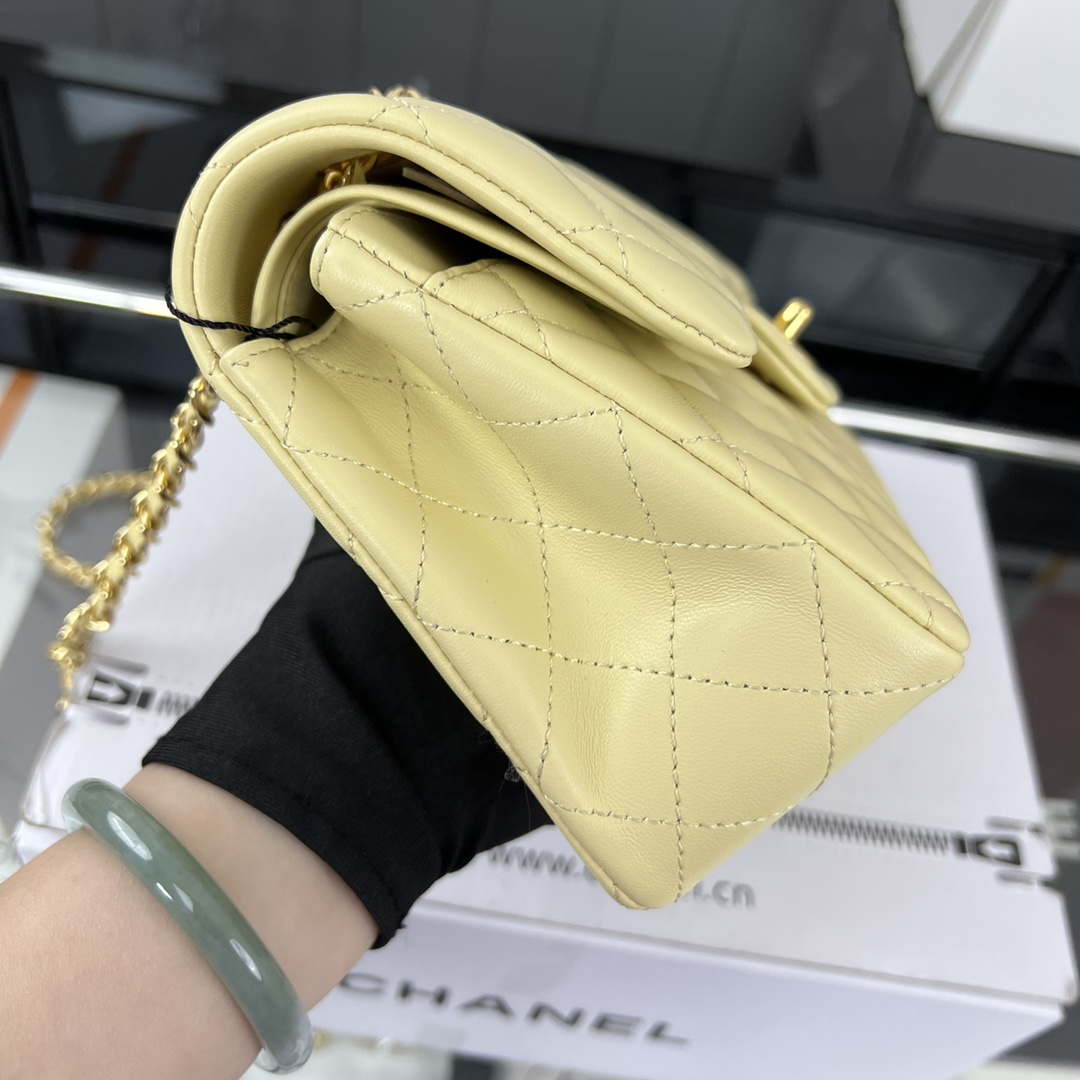 Chanel A01117 Flap Handbag Classic Bag Light Yellow Lambskin | chanel a01117 flap handbag classic bag lambskin 157