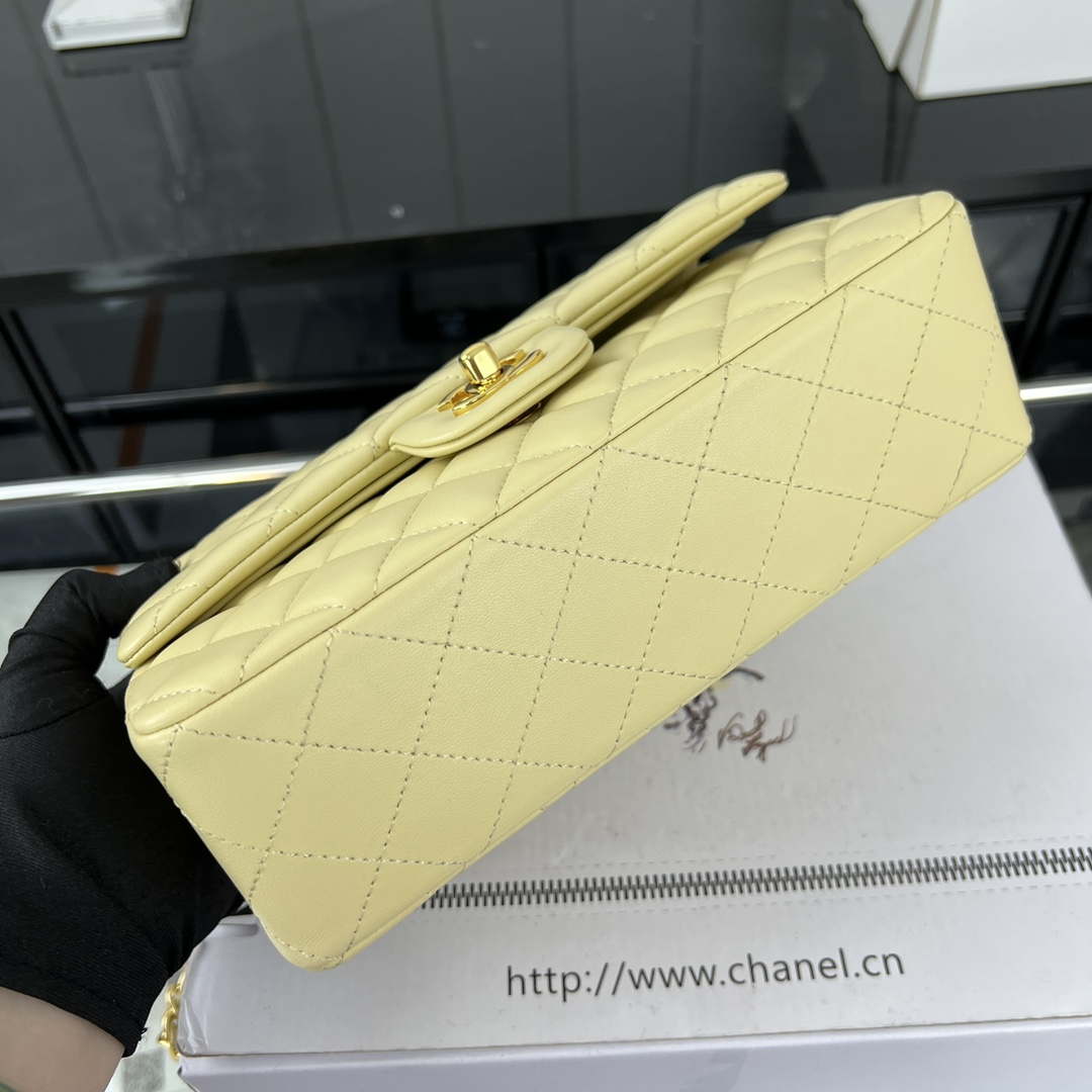 Chanel A01117 Flap Handbag Classic Bag Light Yellow Lambskin | chanel a01117 flap handbag classic bag lambskin 158