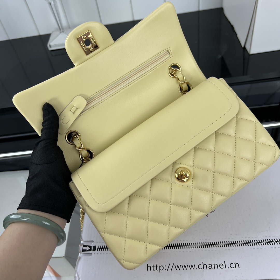 Chanel A01117 Flap Handbag Classic Bag Light Yellow Lambskin | chanel a01117 flap handbag classic bag lambskin 159