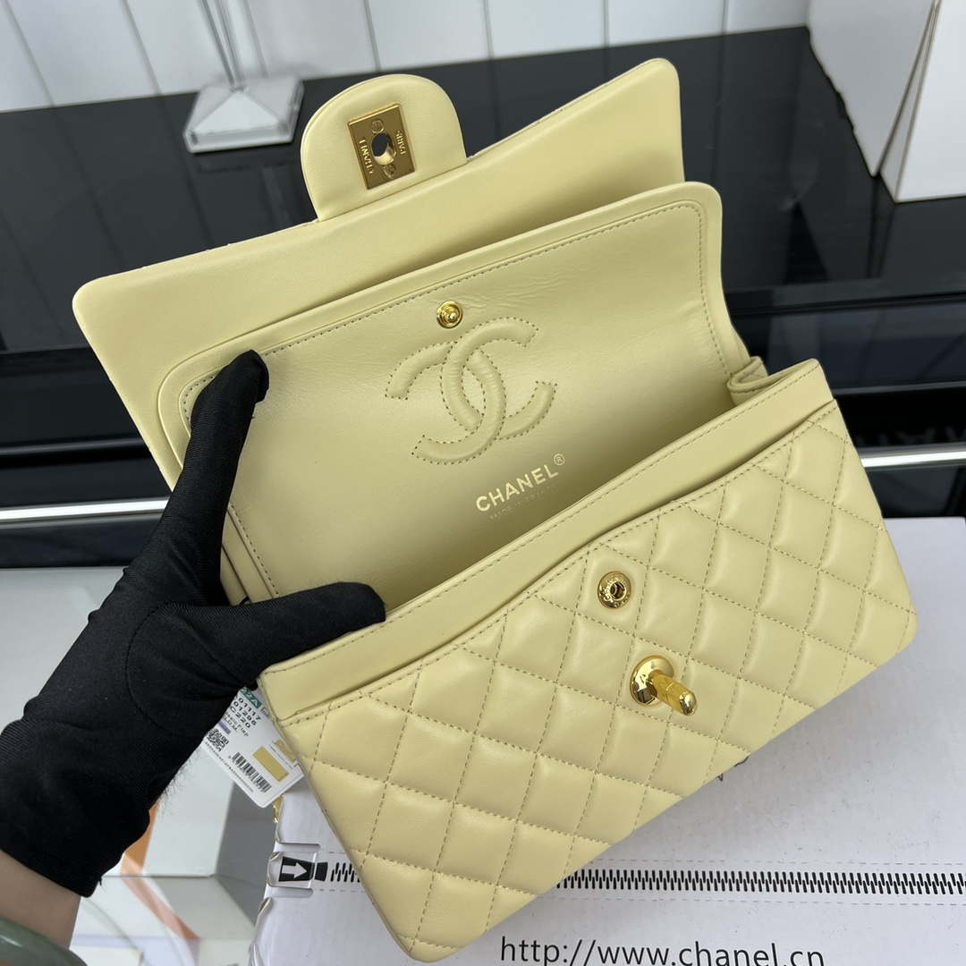 Chanel A01117 Flap Handbag Classic Bag Light Yellow Lambskin | chanel a01117 flap handbag classic bag lambskin 160