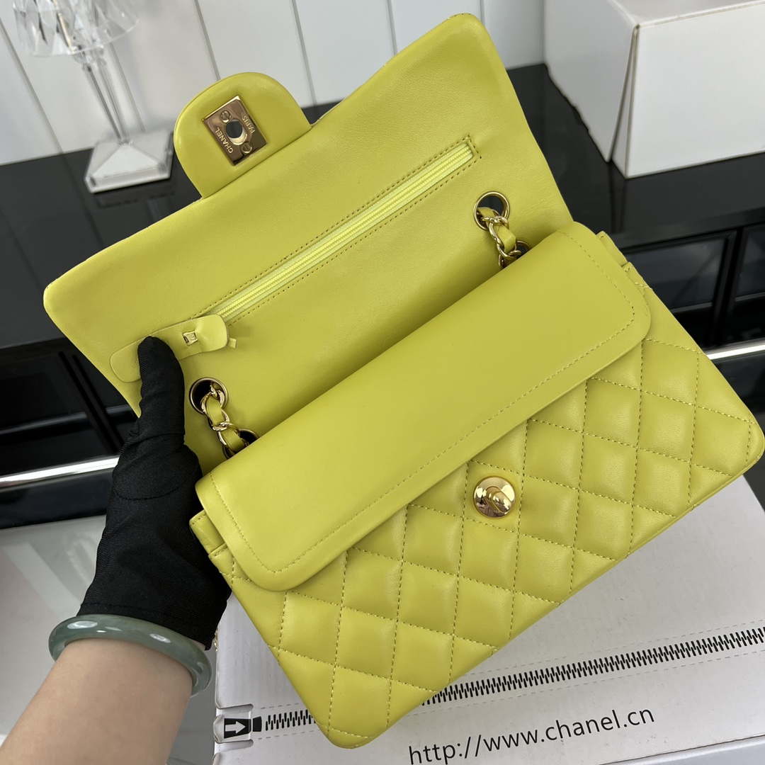 Chanel A01117 Flap Handbag Classic Bag Lemon Yellow Lambskin | chanel a01117 flap handbag classic bag lambskin 195