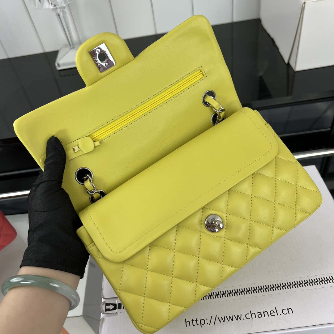 Chanel A01117 Flap Handbag Classic Bag Lemon Yellow Lambskin | chanel a01117 flap handbag classic bag lambskin 297
