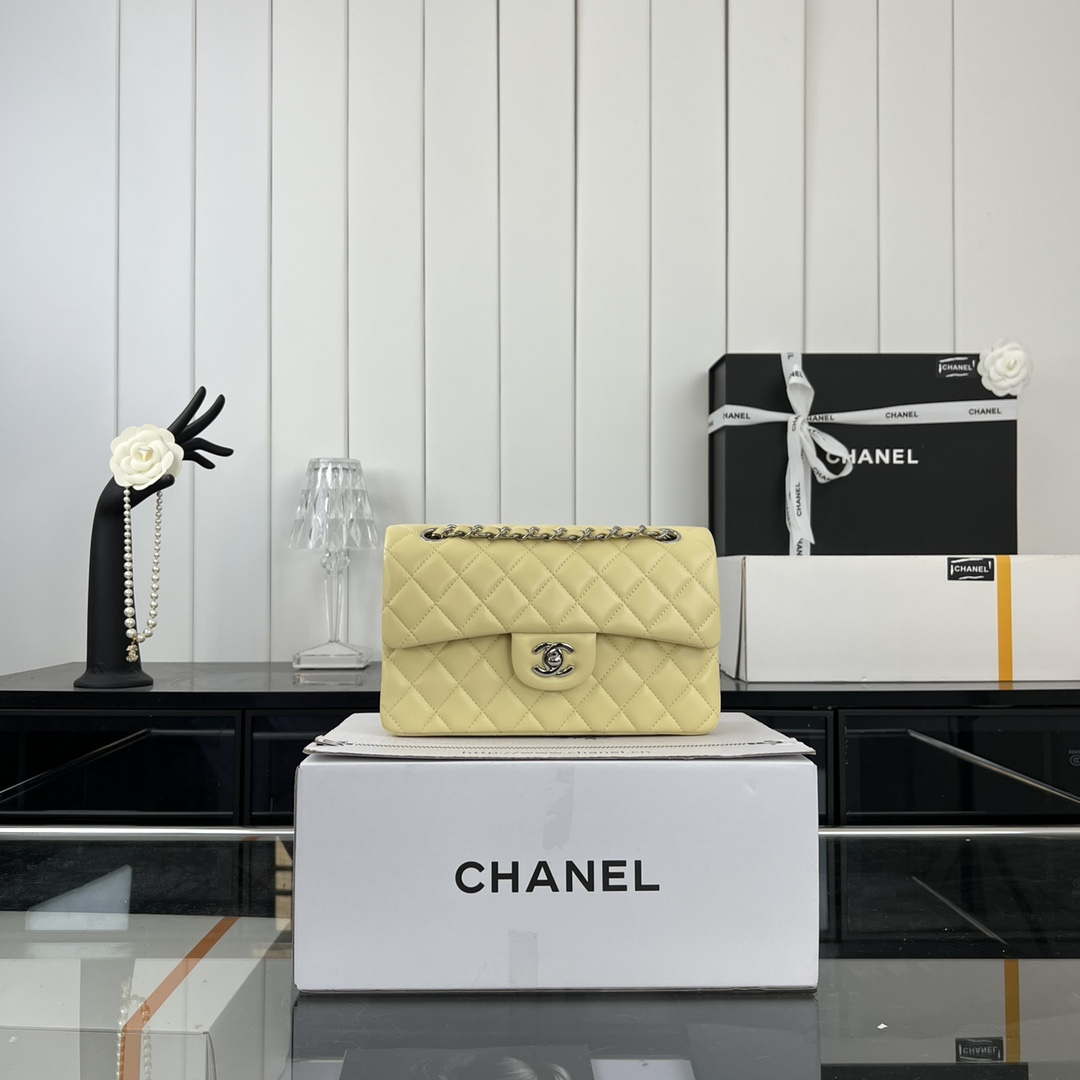 Chanel A01117 Flap Handbag Classic Bag Light Yellow Lambskin | chanel a01117 flap handbag classic bag lambskin 319