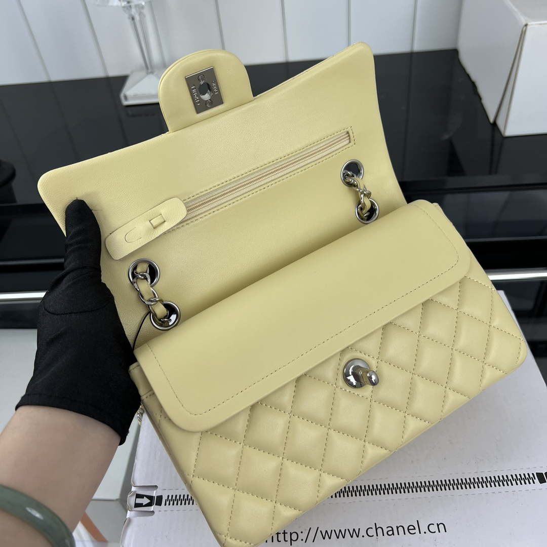 Chanel A01117 Flap Handbag Classic Bag Light Yellow Lambskin | chanel a01117 flap handbag classic bag lambskin 324