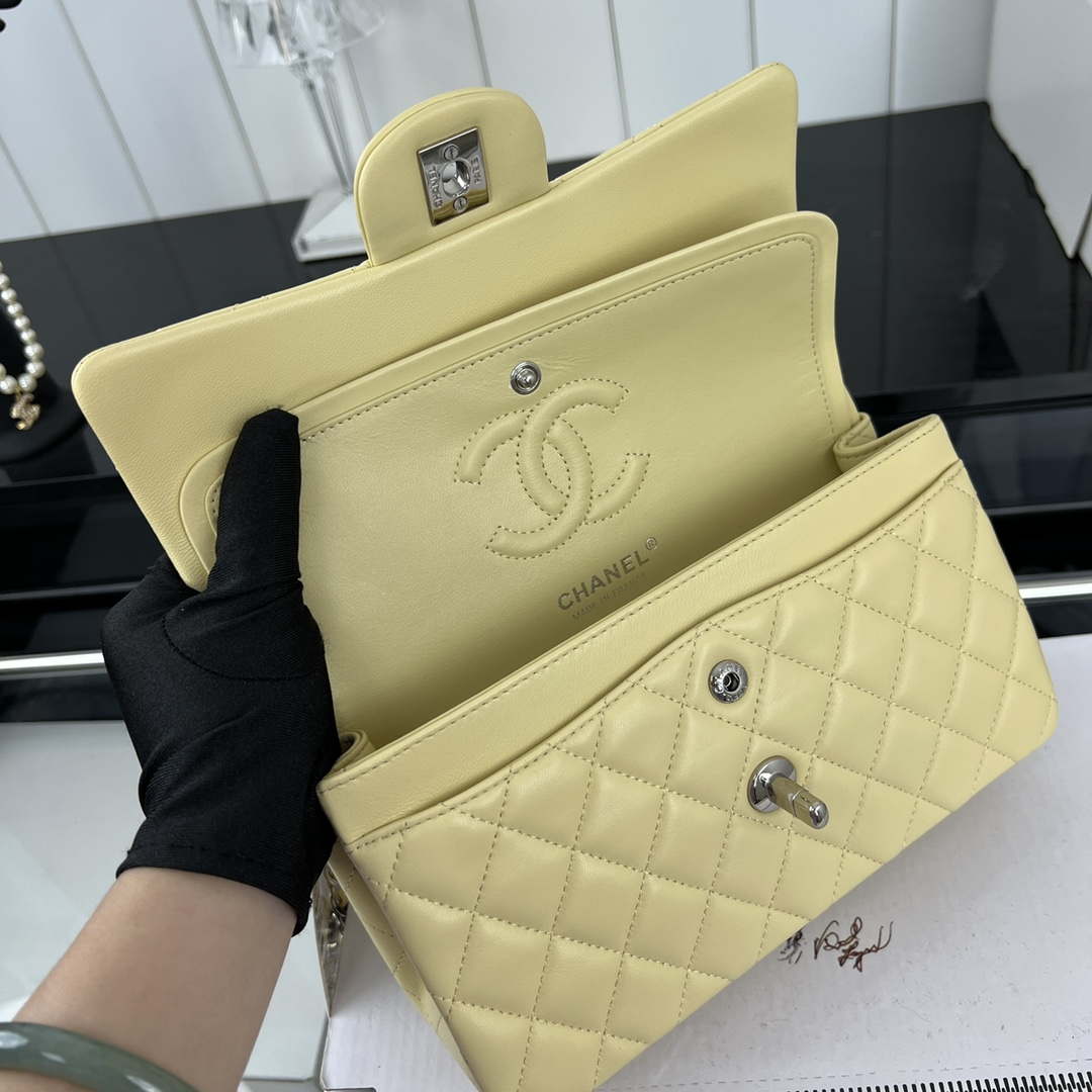 Chanel A01117 Flap Handbag Classic Bag Light Yellow Lambskin | chanel a01117 flap handbag classic bag lambskin 325