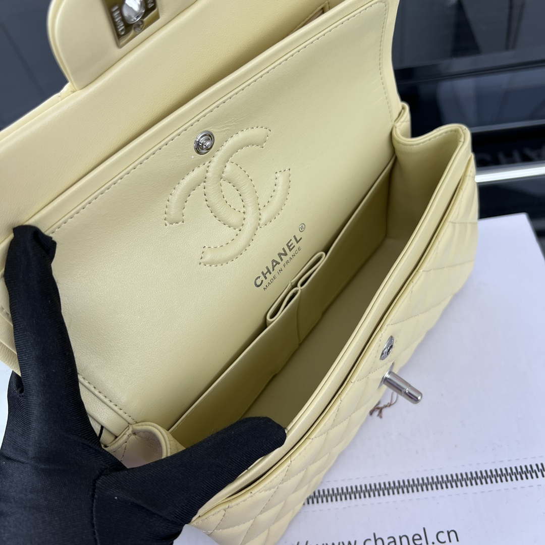 Chanel A01117 Flap Handbag Classic Bag Light Yellow Lambskin | chanel a01117 flap handbag classic bag lambskin 326