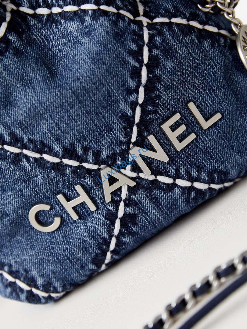 Chanel AS3980 22 Mini Handbag Silver-Tone Metal Canvas Blue Denim | chanel as3980 22 mini handbag silver tone metal canvas blue denim 02