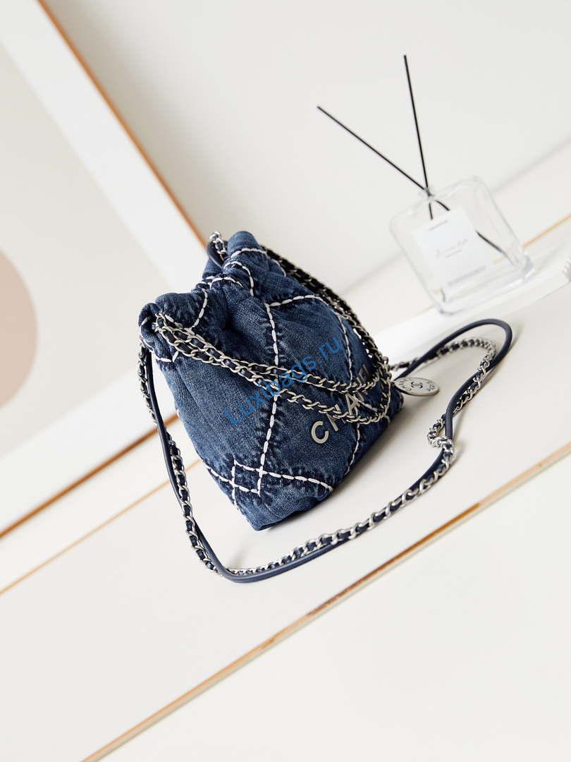 Chanel AS3980 22 Mini Handbag Silver-Tone Metal Canvas Blue Denim | chanel as3980 22 mini handbag silver tone metal canvas blue denim 03
