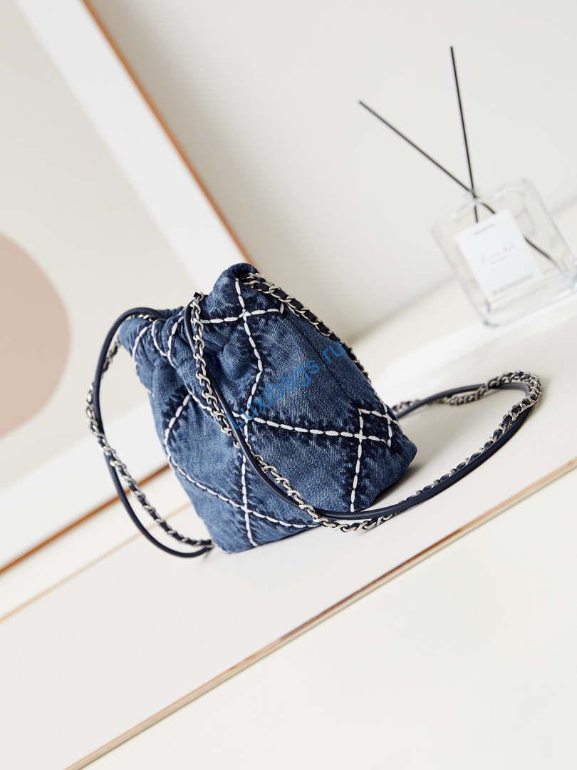 Chanel AS3980 22 Mini Handbag Silver-Tone Metal Canvas Blue Denim | chanel as3980 22 mini handbag silver tone metal canvas blue denim 04