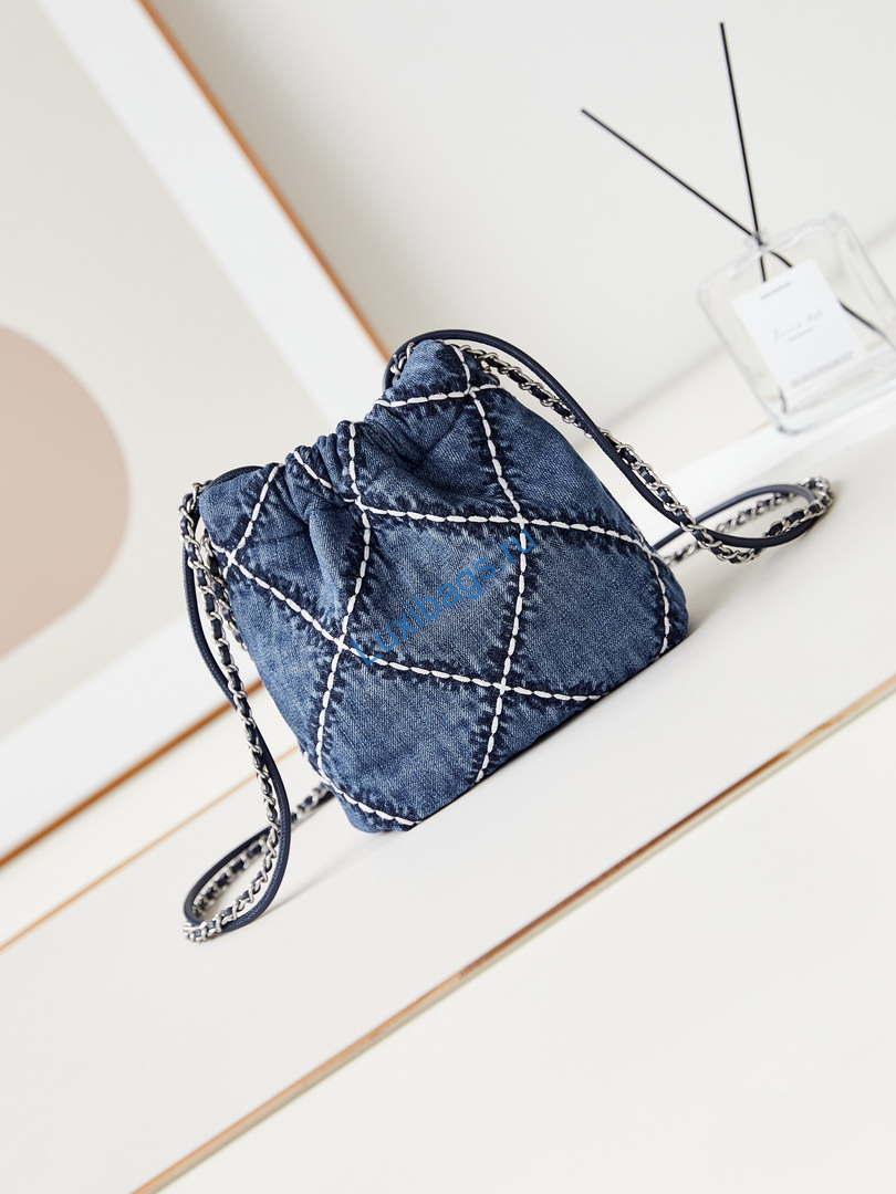 Chanel AS3980 22 Mini Handbag Silver-Tone Metal Canvas Blue Denim | chanel as3980 22 mini handbag silver tone metal canvas blue denim 05