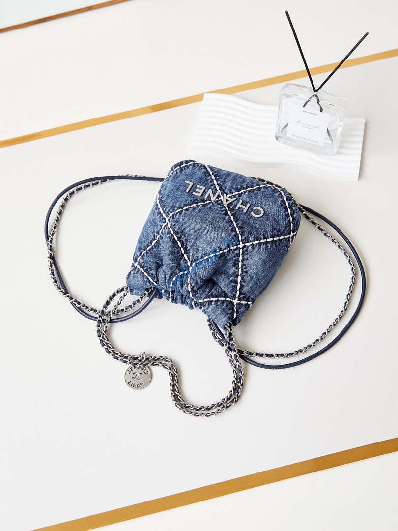 Chanel AS3980 22 Mini Handbag Silver-Tone Metal Canvas Blue Denim | chanel as3980 22 mini handbag silver tone metal canvas blue denim 07