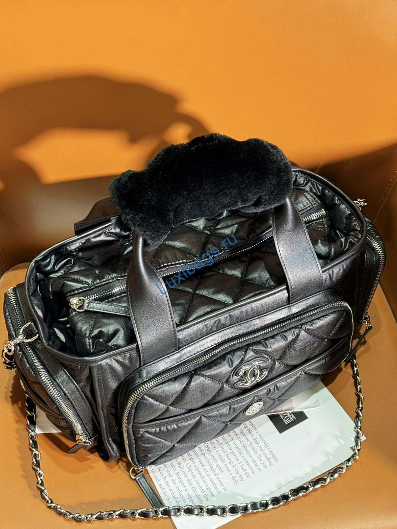Chanel AS4364 Large Bowling Bag Nylon & Silver-Tone Metal Black | chanel as4364 large bowling bag nylon silver tone metal black 04