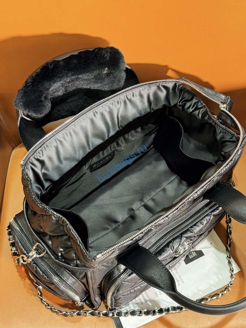 Chanel AS4364 Large Bowling Bag Nylon & Silver-Tone Metal Black | chanel as4364 large bowling bag nylon silver tone metal black 05