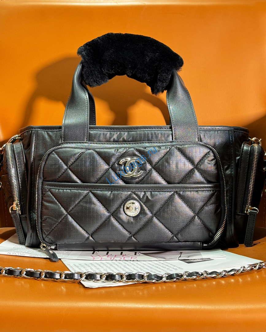 Chanel AS4364 Large Bowling Bag Nylon & Silver-Tone Metal Black | chanel as4364 large bowling bag nylon silver tone metal black 09