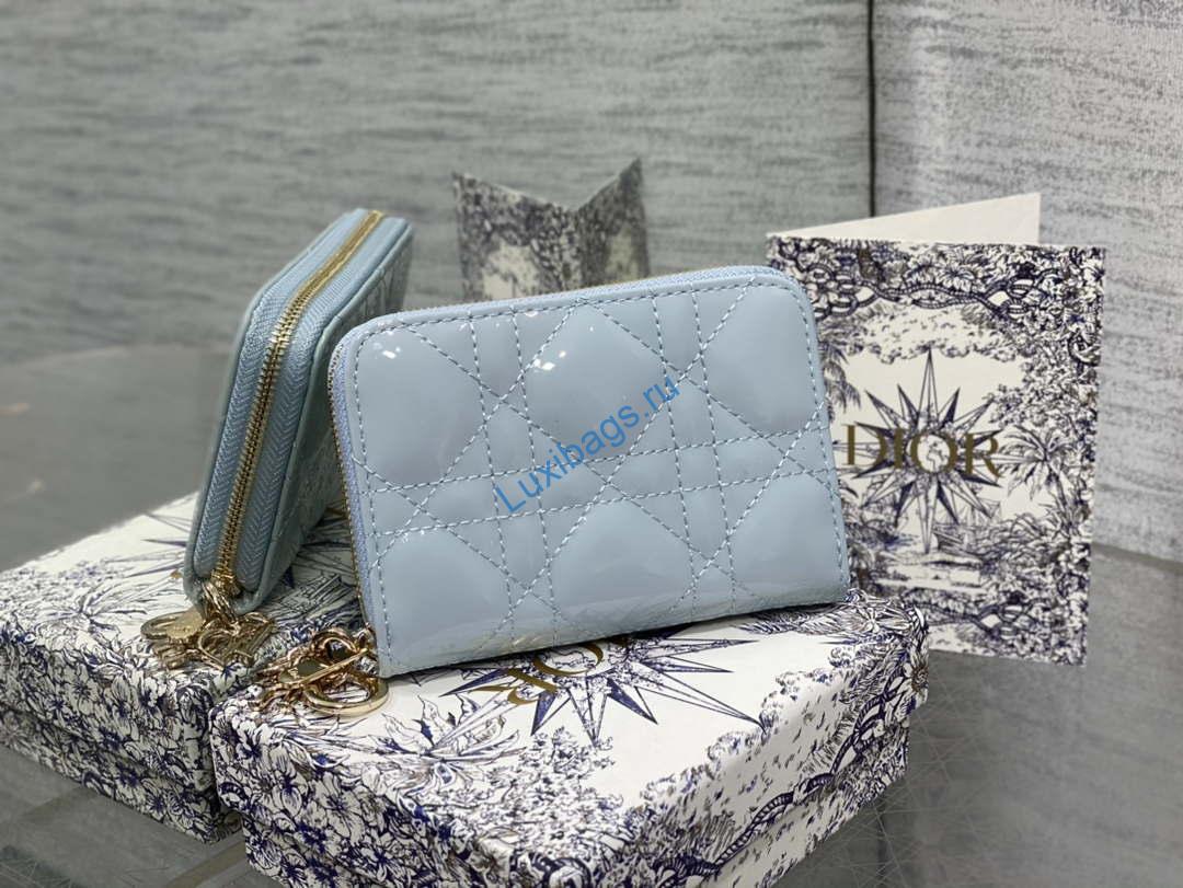 Dior S0011 Lady Dior Zipper Card Holder Medium Light Blue patent leather Lambskin | dior s0011 lady dior zipper card holder medium light blue patent leather lambskin 02