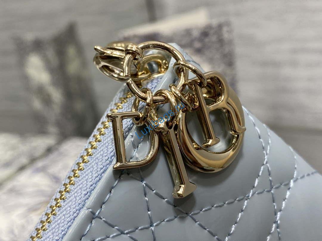 Dior S0011 Lady Dior Zipper Card Holder Medium Light Blue patent leather Lambskin | dior s0011 lady dior zipper card holder medium light blue patent leather lambskin 04