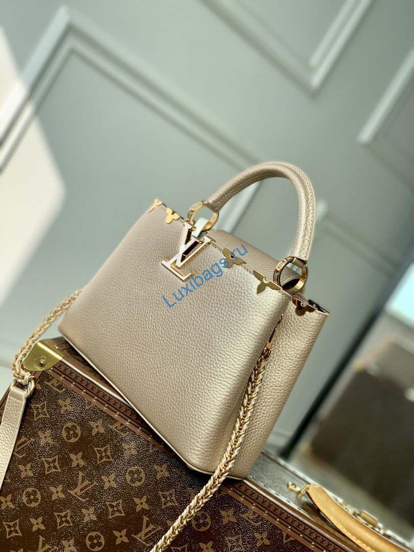LV M22436 Louis Vuitton Capucines BB Handbag Griotte Pearlescent khaki | lv m22436 louis vuitton capucines bb handbag griotte pearlescent khaki 03