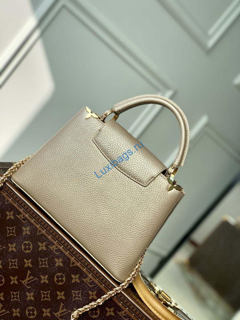 LV M22436 Louis Vuitton Capucines BB Handbag Griotte Pearlescent khaki | lv m22436 louis vuitton capucines bb handbag griotte pearlescent khaki 04