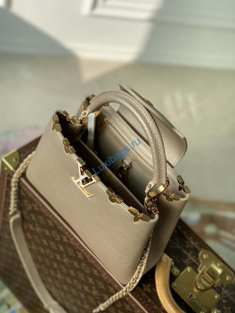 LV M22436 Louis Vuitton Capucines BB Handbag Griotte Pearlescent khaki | lv m22436 louis vuitton capucines bb handbag griotte pearlescent khaki 09