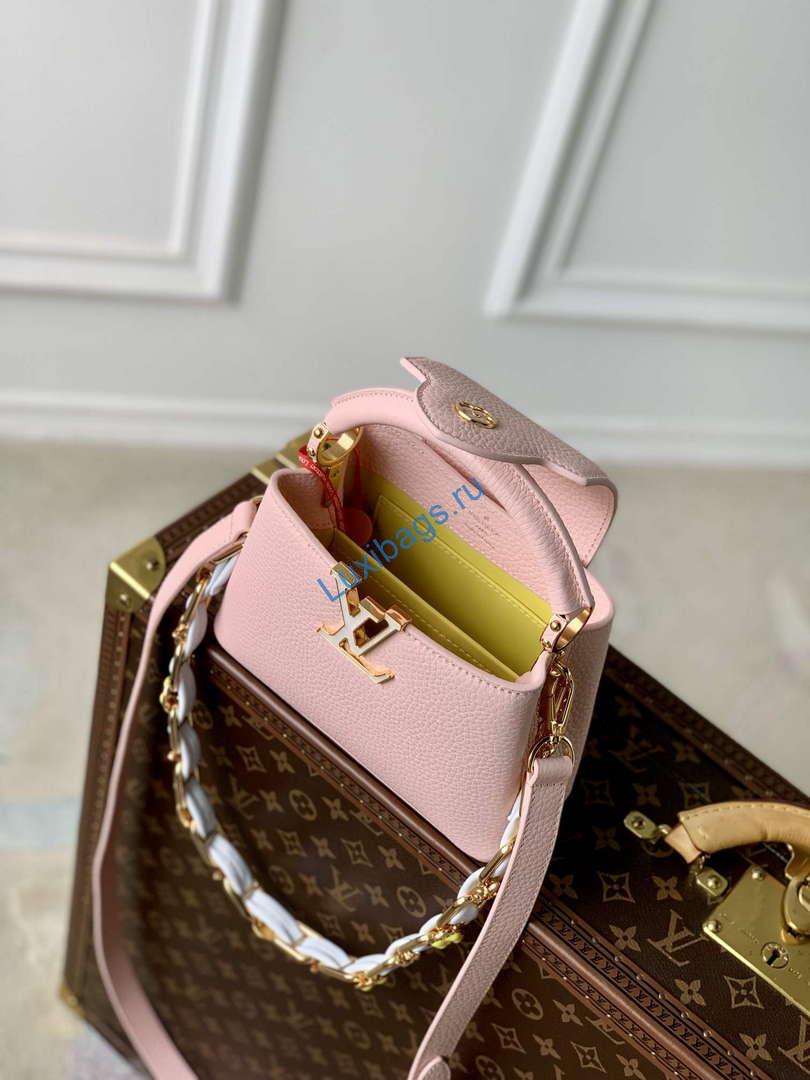LV M23363 Louis Vuitton Capucines Mini Handbag Jasmine Pink | lv m23363 louis vuitton capucines mini handbag jasmine pink 8