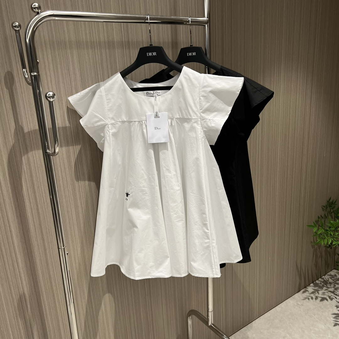 Dior Women's Ruffled flying sleeve A-line doll-fit shirt top D60021 | dior womens ruffled flying sleeve a line doll fit shirt top d60021 004