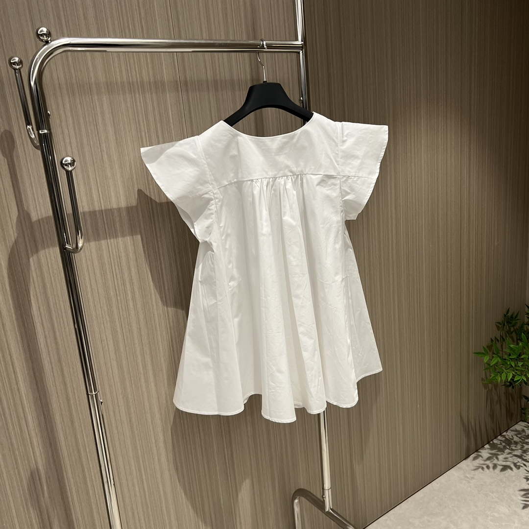 Dior Women's Ruffled flying sleeve A-line doll-fit shirt top D60021 | dior womens ruffled flying sleeve a line doll fit shirt top d60021 006