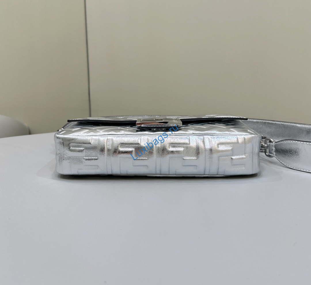 Fendi 8BR600 Baguette Medium leather 0135 bag Silver | fendi 8br600 baguette medium crocodile leather 8628 bag silver 4