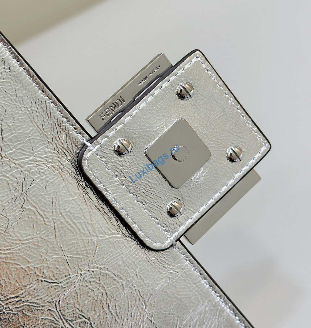 Fendi 8BR600 Baguette Medium leather 0135 bag Silver | fendi 8br600 baguette medium crocodile leather 8628 bag silver 9