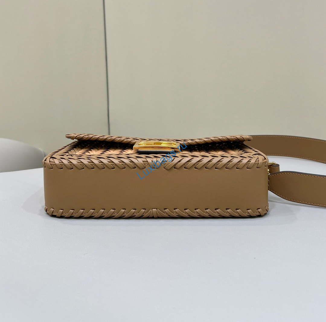 Fendi 8BR600 Baguette Sand and Brown interlaced leather and raffia bag 8630 | fendi 8br600 baguette sand interlaced leather and raffia bag 8630 003