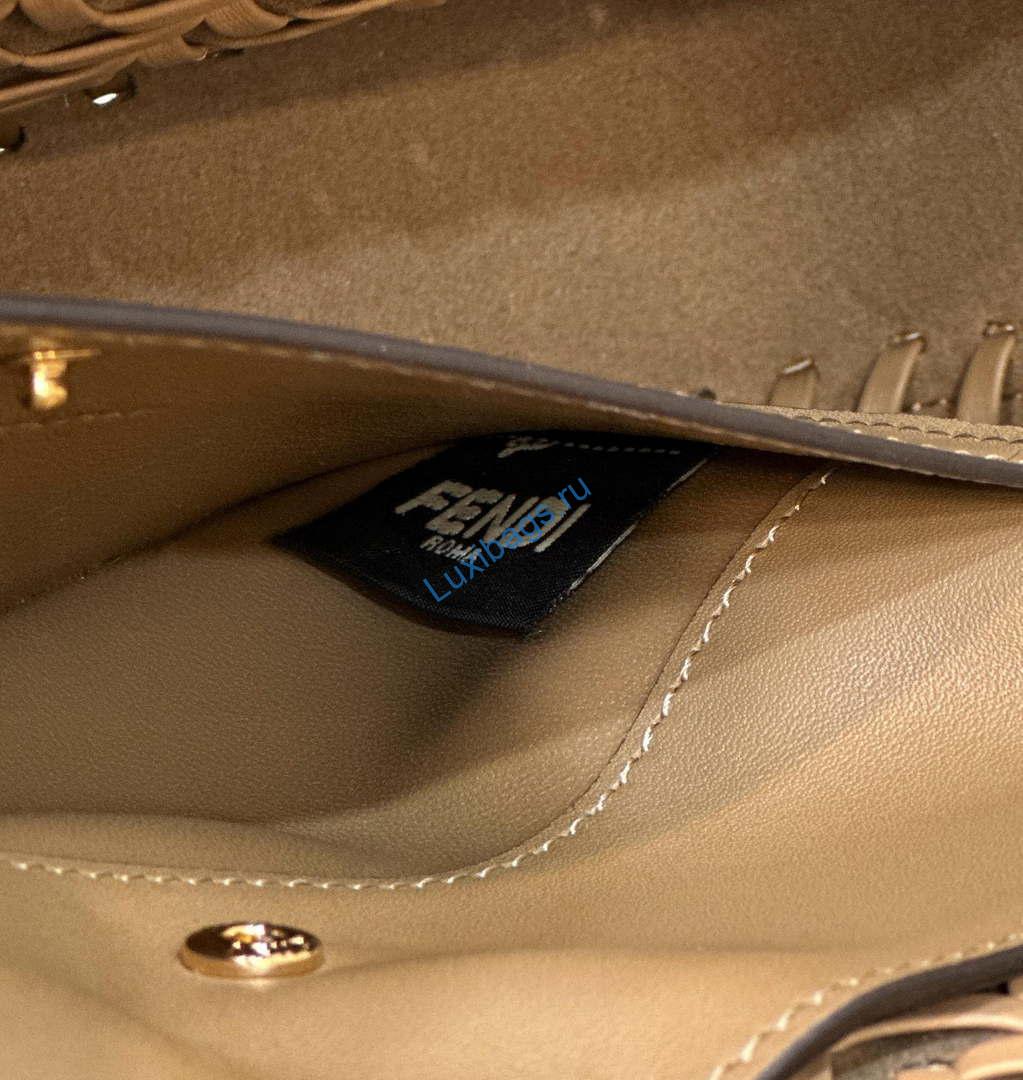 Fendi 8BR600 Baguette Sand and Brown interlaced leather and raffia bag 8630 | fendi 8br600 baguette sand interlaced leather and raffia bag 8630 006