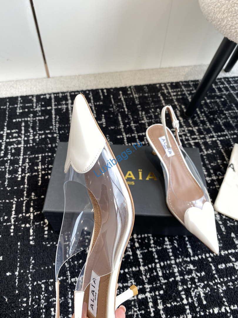 Alaia Women's AA3E057CK150 Cœur 55 PU and patent-leather slingback pumps White | alaia womens aa3e057ck150 coeur 55 pu and patent leather slingback pumps black 14