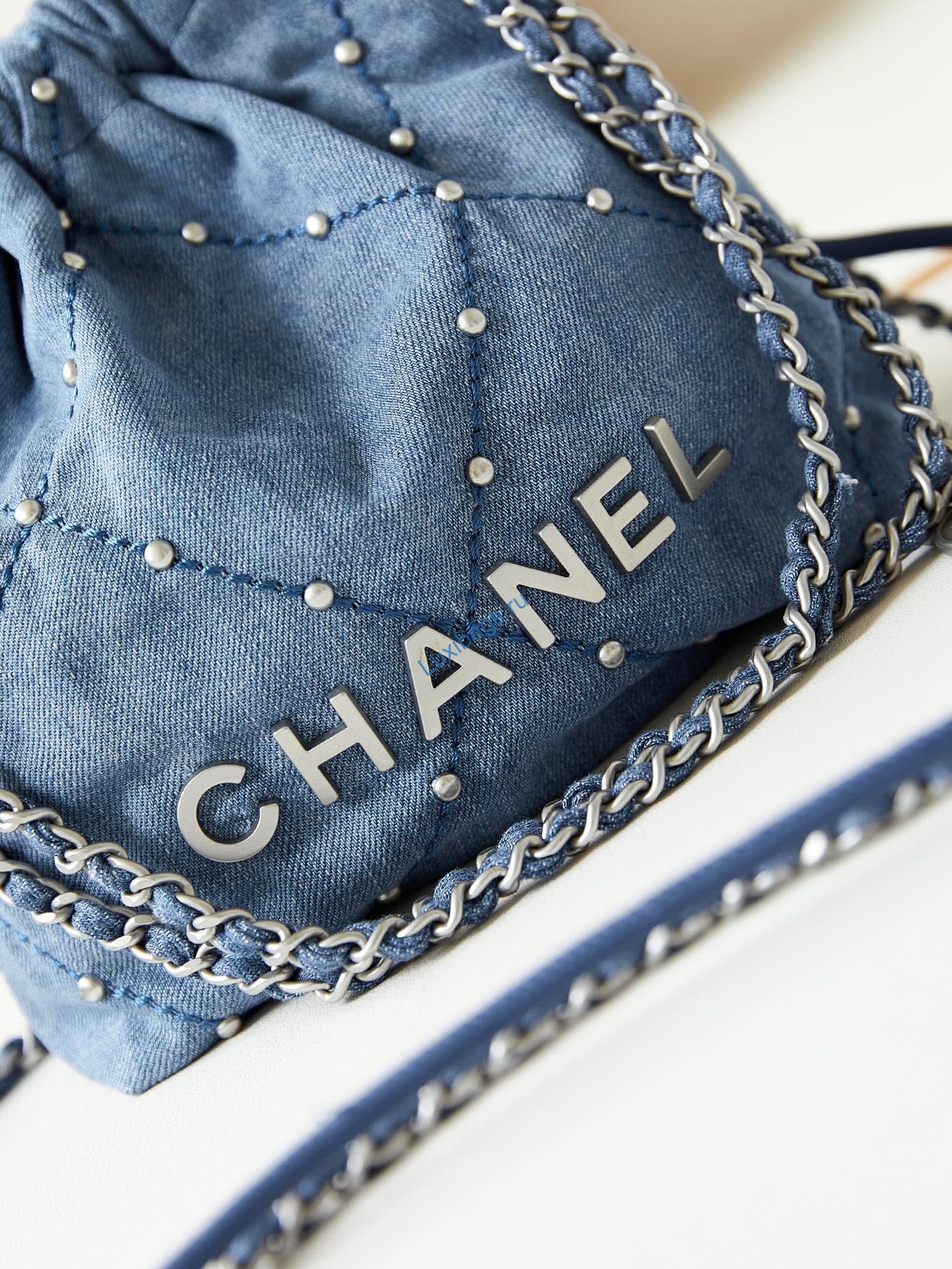 Chanel 22 Mini Handbag AS3980 Washed Denim & Silver-Tone Metal Blue | chanel 22 mini handbag as3980 washed denim silver tone metal blue 02