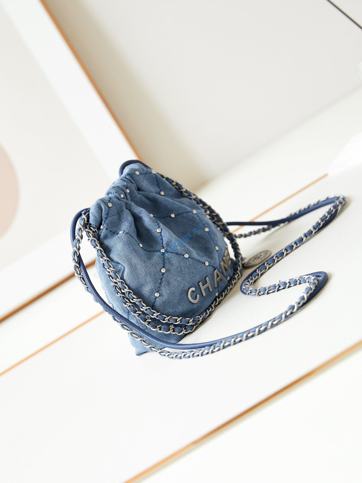 Chanel 22 Mini Handbag AS3980 Washed Denim & Silver-Tone Metal Blue | chanel 22 mini handbag as3980 washed denim silver tone metal blue 03