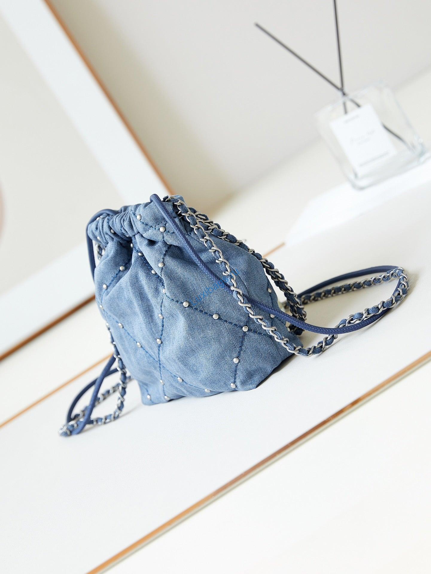 Chanel 22 Mini Handbag AS3980 Washed Denim & Silver-Tone Metal Blue | chanel 22 mini handbag as3980 washed denim silver tone metal blue 04