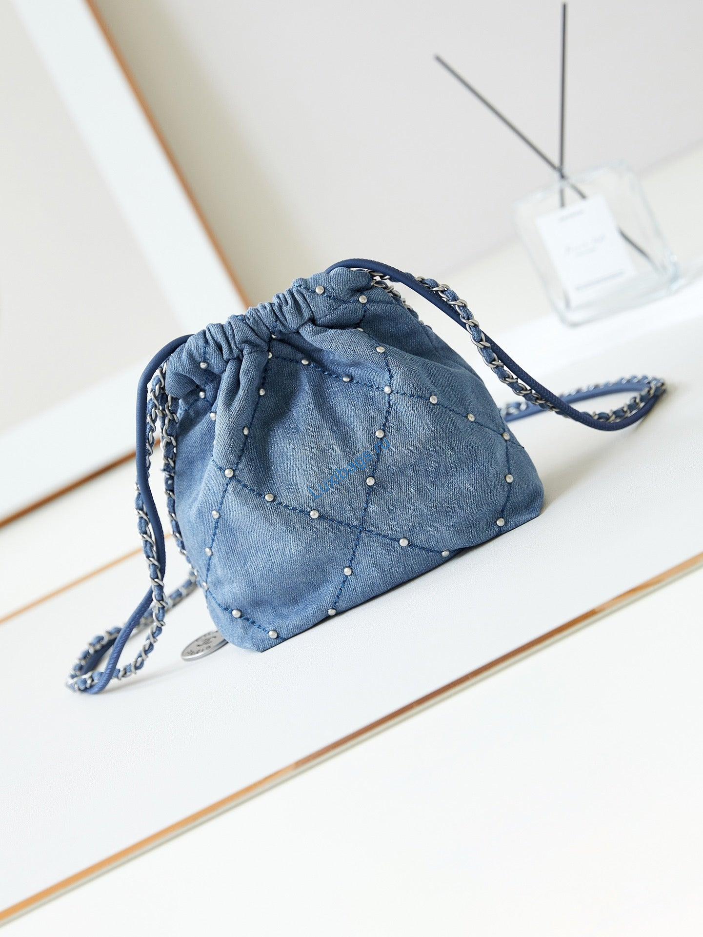 Chanel 22 Mini Handbag AS3980 Washed Denim & Silver-Tone Metal Blue | chanel 22 mini handbag as3980 washed denim silver tone metal blue 05