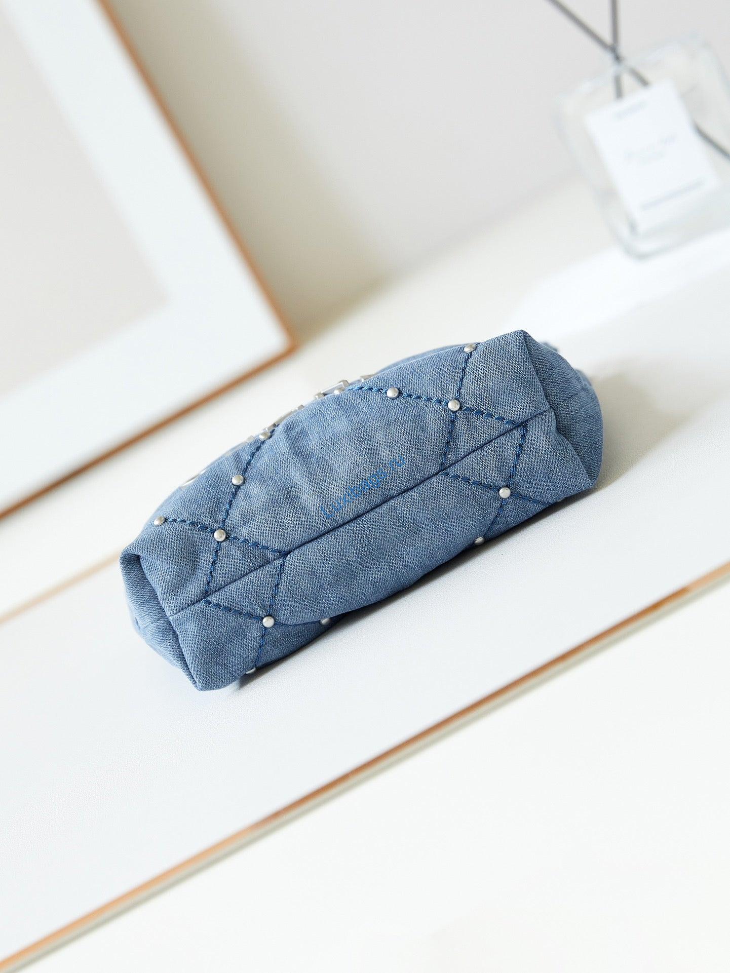 Chanel 22 Mini Handbag AS3980 Washed Denim & Silver-Tone Metal Blue | chanel 22 mini handbag as3980 washed denim silver tone metal blue 06