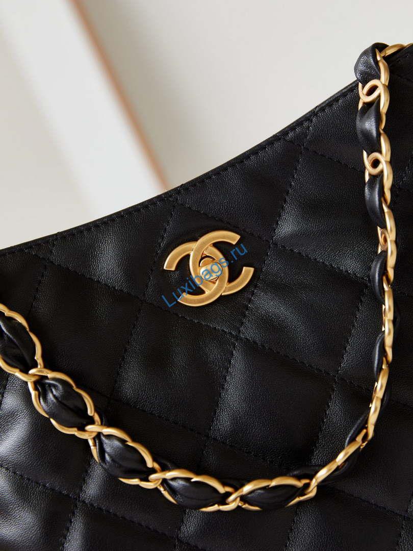 Chanel AS4754 24P New Hobo Bag Black Lambskin | chanel as4754 24p new hobo bag black lambskin 002
