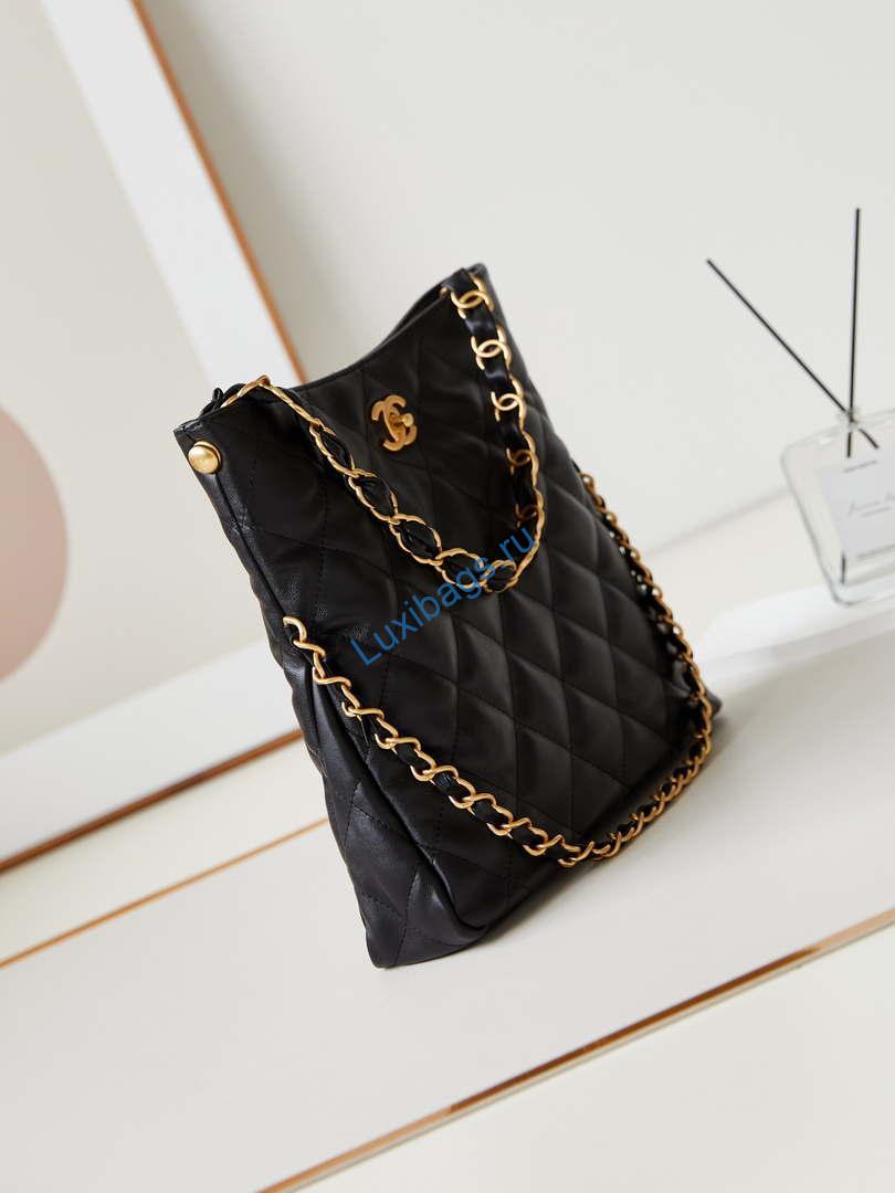 Chanel AS4754 24P New Hobo Bag Black Lambskin | chanel as4754 24p new hobo bag black lambskin 004