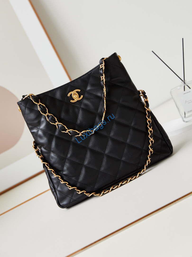 Chanel AS4754 24P New Hobo Bag Black Lambskin | chanel as4754 24p new hobo bag black lambskin 006