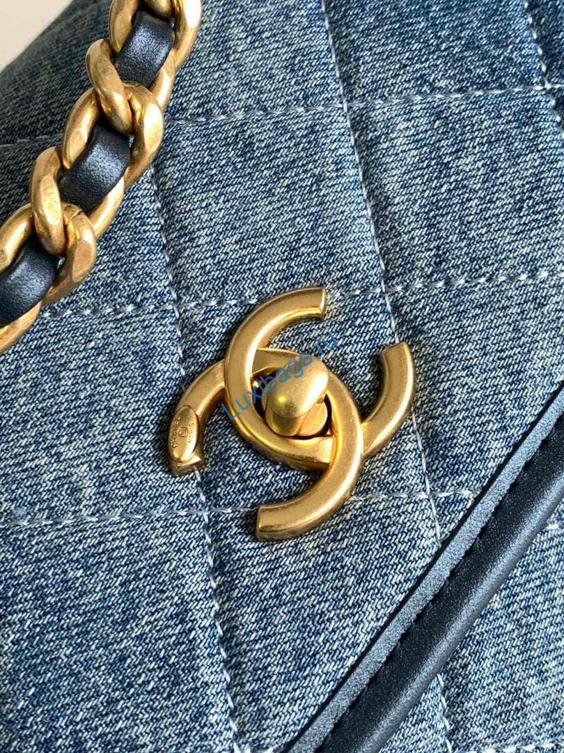 Chanel AS4845 Messenger Bag Denim Blue & Gold-Tone Metal | chanel as4845 messenger bag denim blue gold tone metal 005