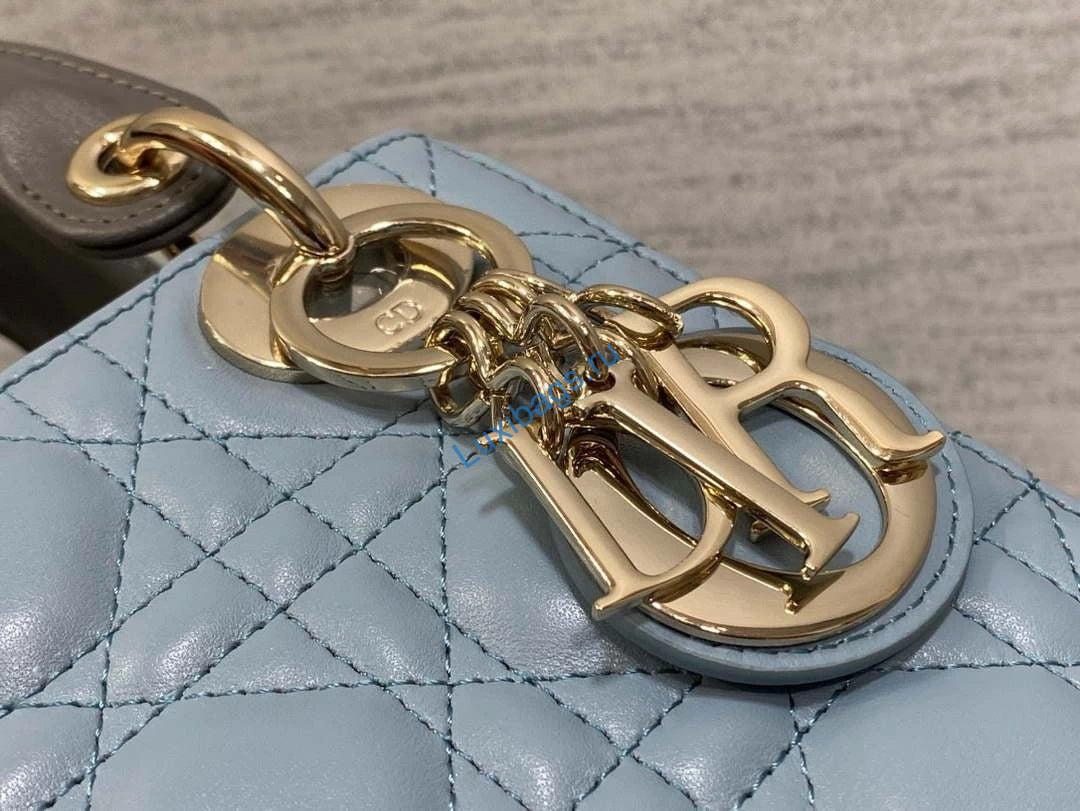Dior M0505 Mini Lady Dior Bag Blue & Gray Calfskin | dior m0505 mini lady dior bag blue calfskin with black enamel buckle 003