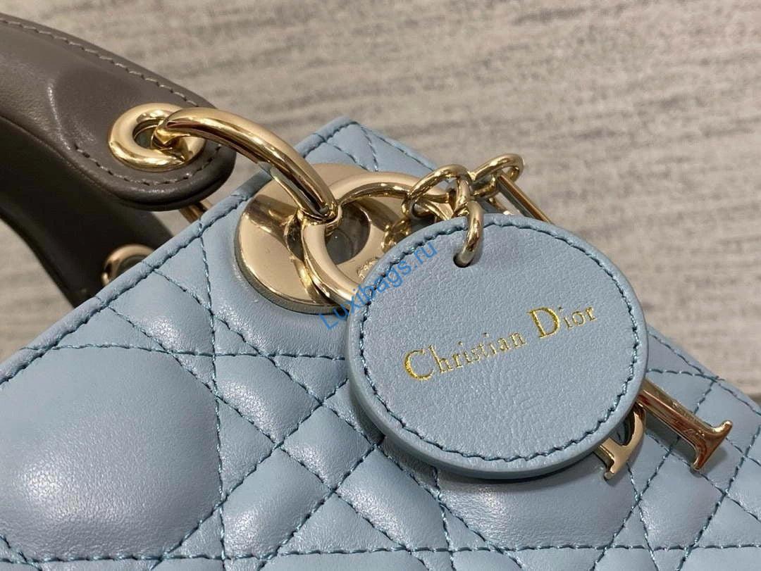 Dior M0505 Mini Lady Dior Bag Blue & Gray Calfskin | dior m0505 mini lady dior bag blue calfskin with black enamel buckle 004