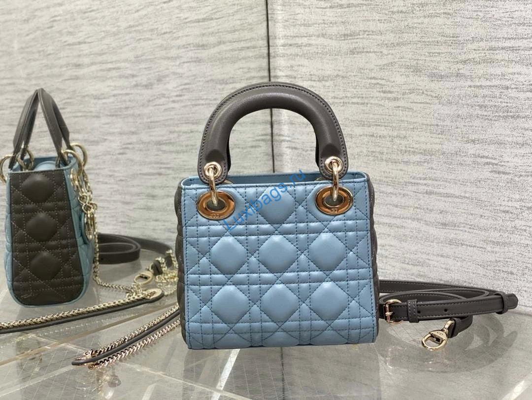 Dior M0505 Mini Lady Dior Bag Blue & Gray Calfskin | dior m0505 mini lady dior bag blue calfskin with black enamel buckle 005